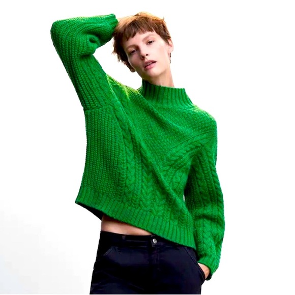 Mango Green Sweater Braided New - Picture 1 of 8